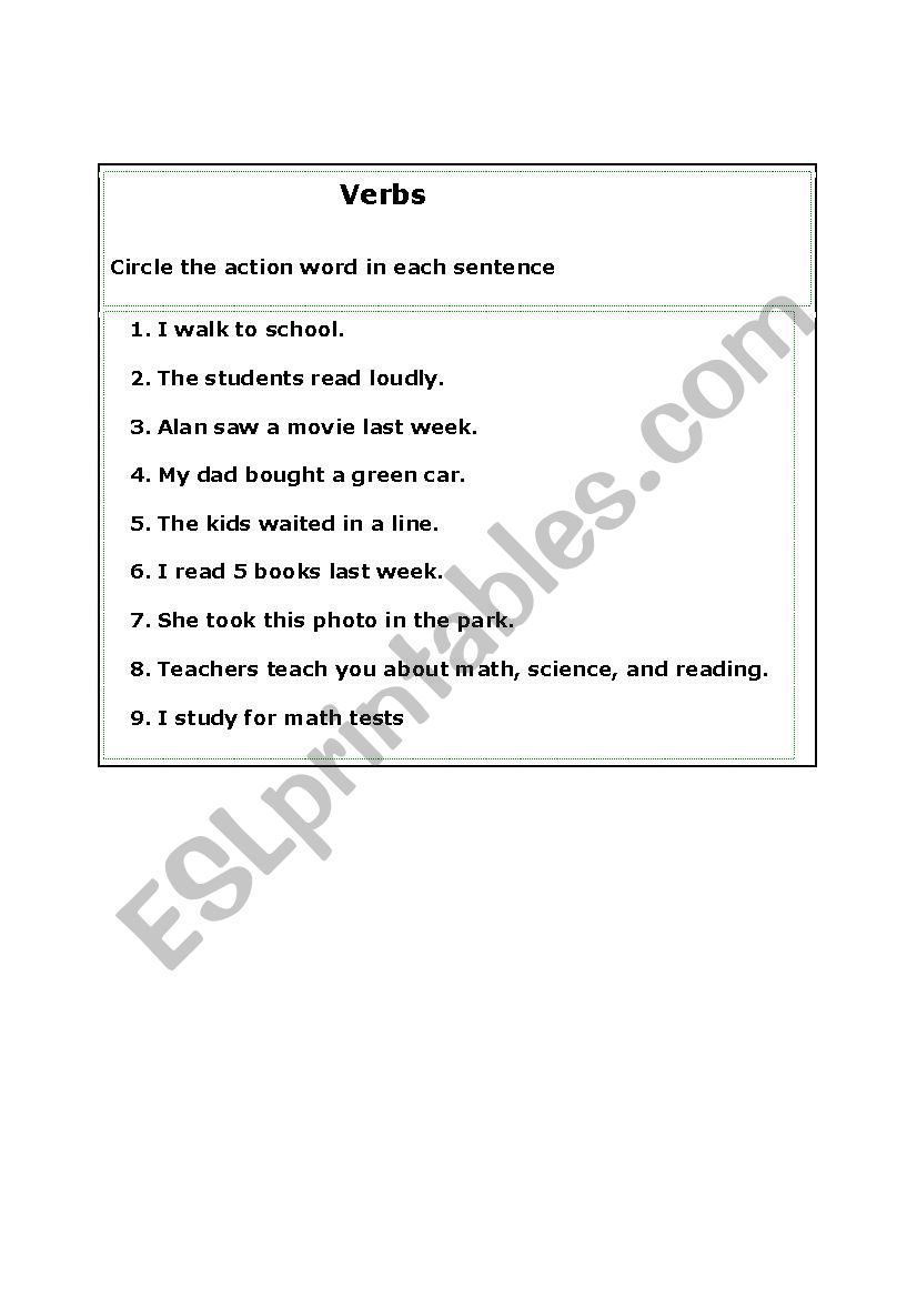 Verb worksheet