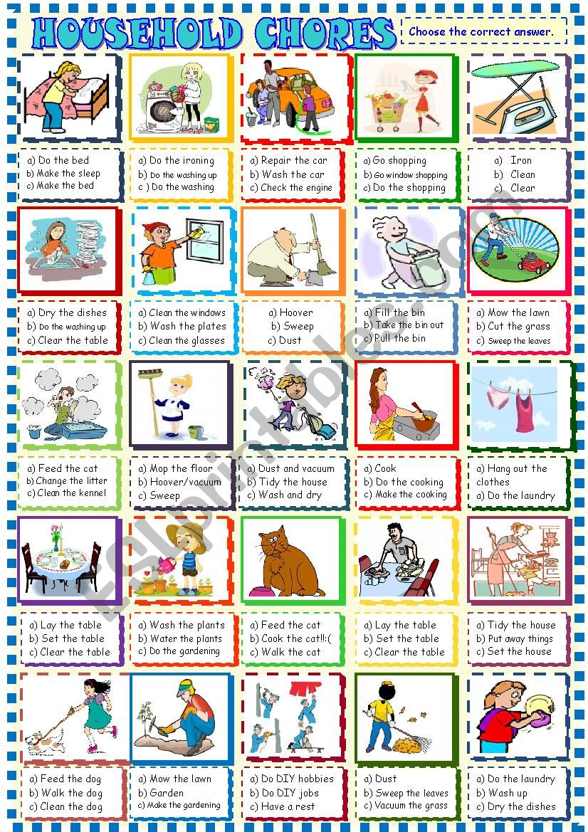 household chores/multiple choice activity