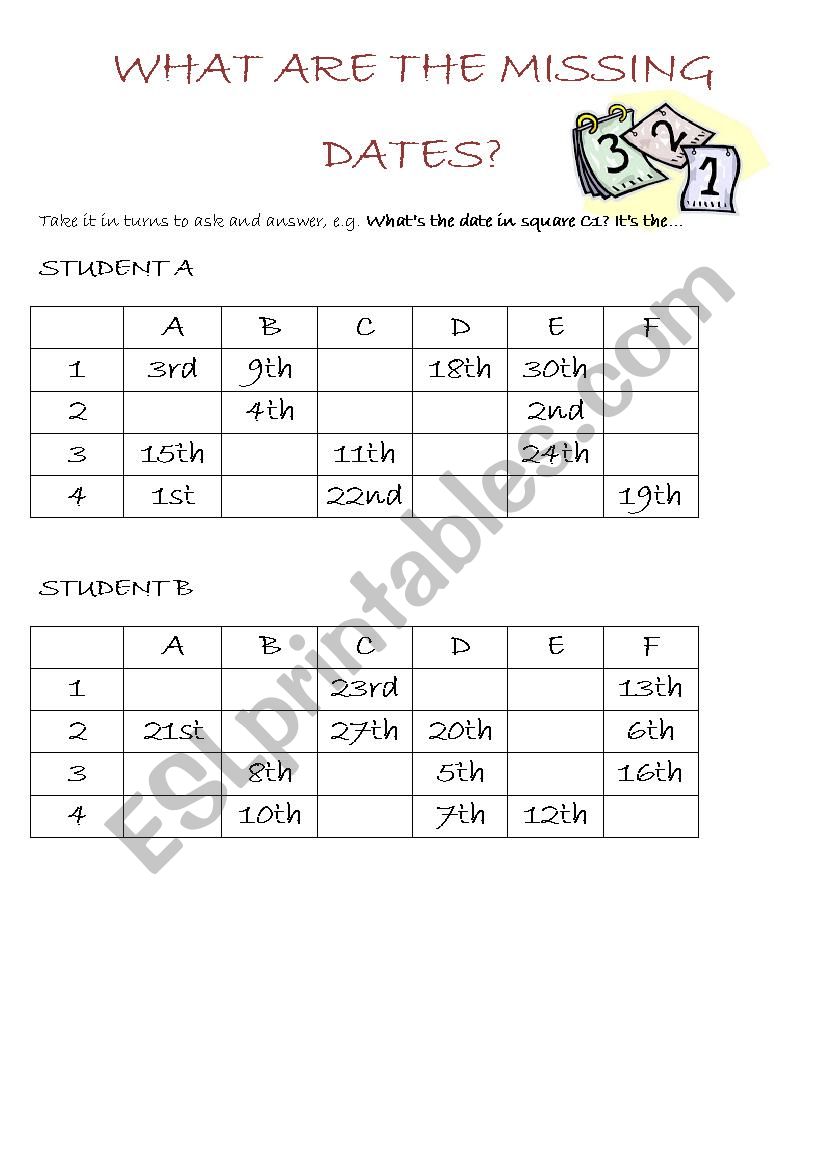 What are the missing dates? worksheet