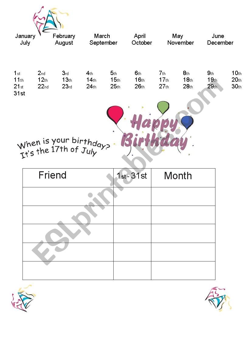 When is your birthday? worksheet