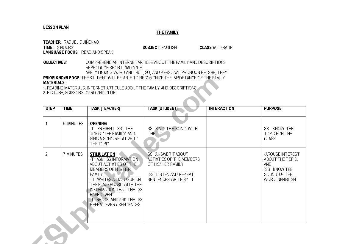  THE FAMILY worksheet