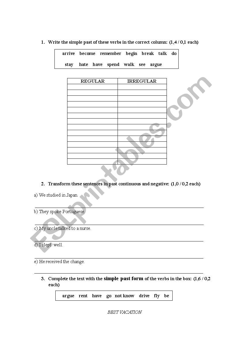 TEST worksheet