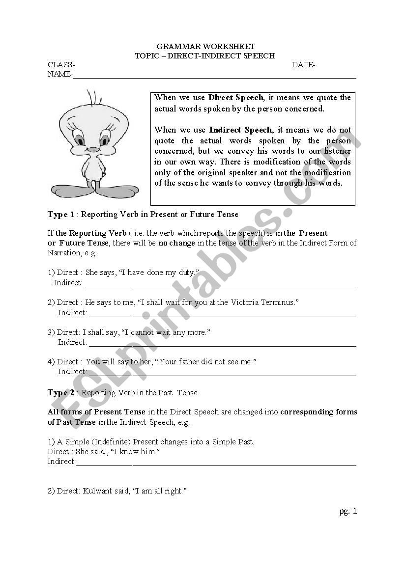 Reported Speech worksheet