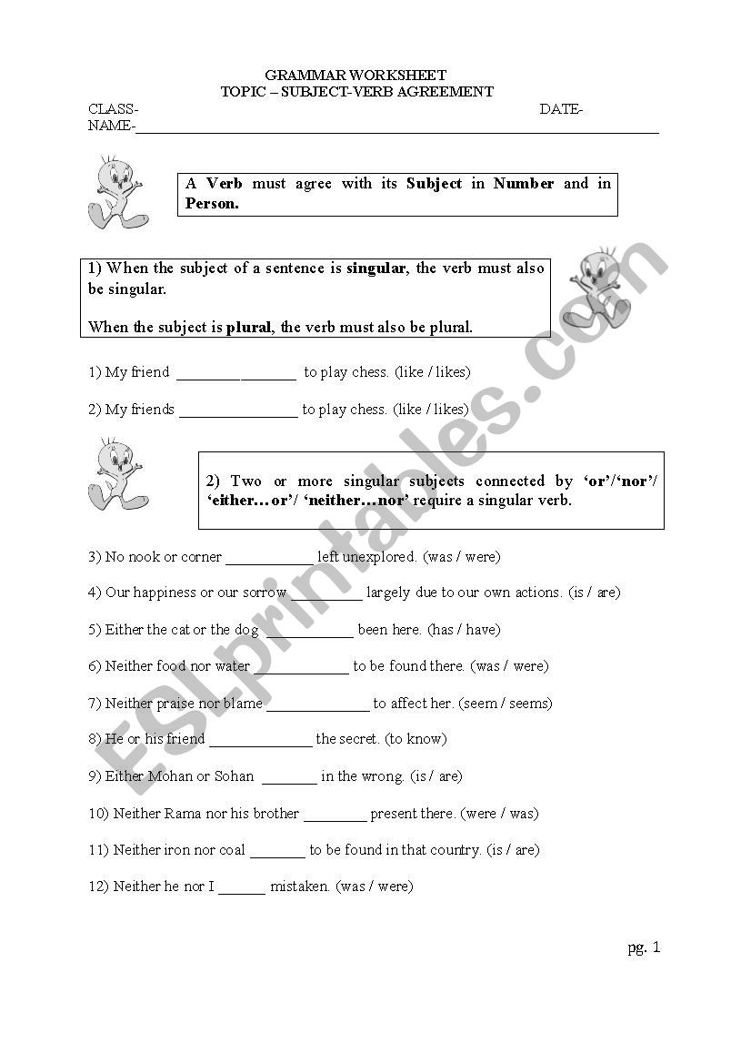 Subject Verb Agreement Esl Worksheet By Pritisathe