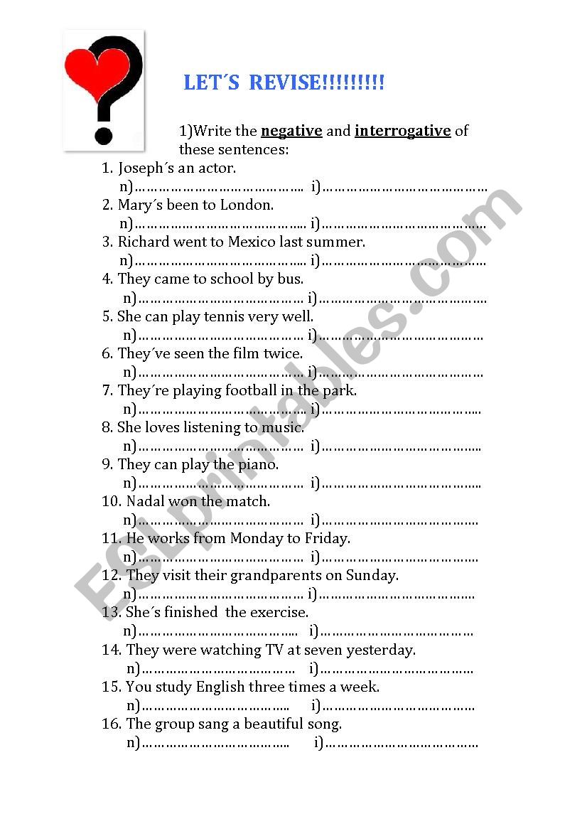 Lets revise! worksheet