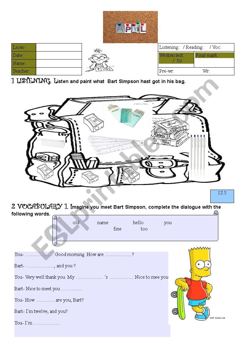 test your students worksheet