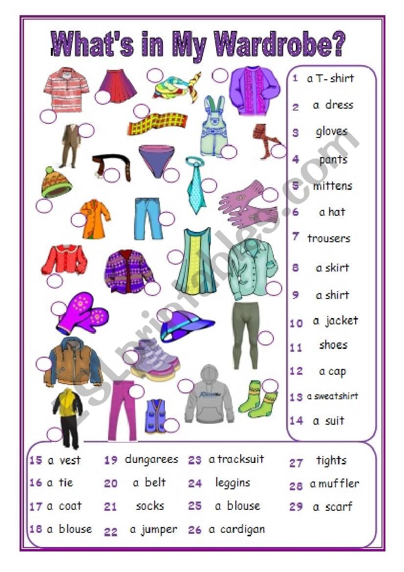 Whats in my wardrobe? worksheet