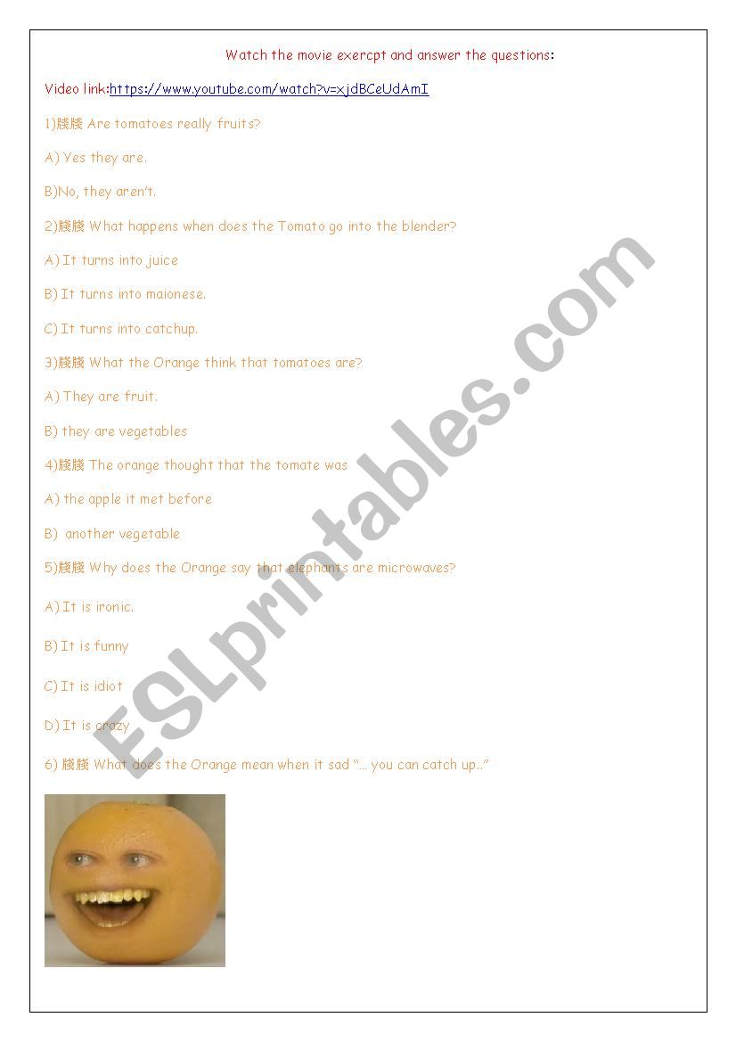 the annoying orange worksheet