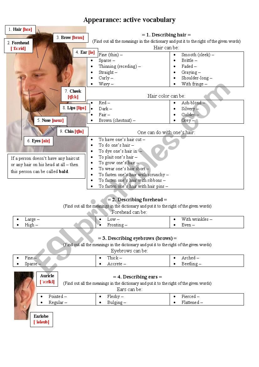 Appearance: vocabulary and practice Appearance: vocabulary and practice