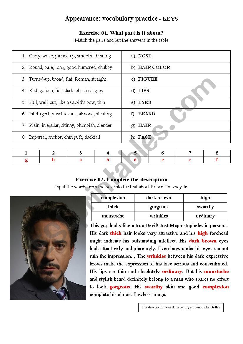 Appearance: vocabulary and practice (KEYS) Appearance: vocabulary and practice (KEYS)