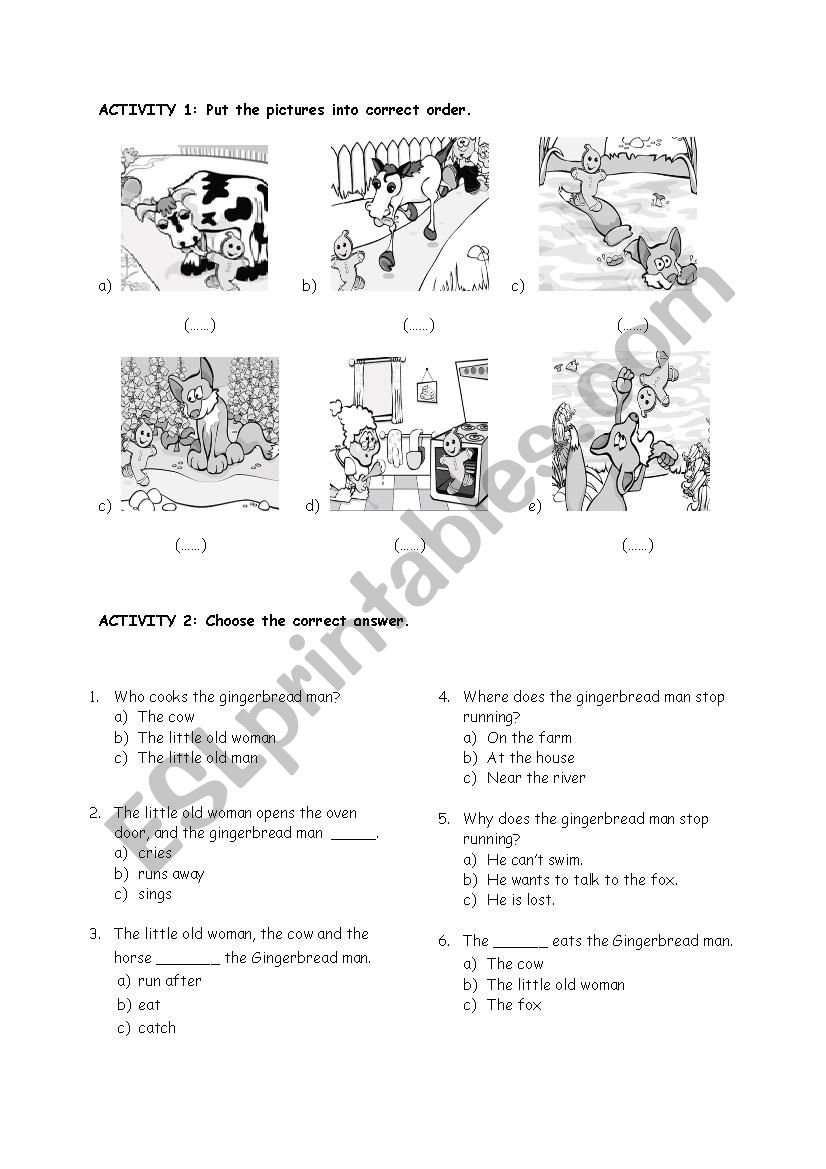 Activity worksheet for the Gingerbread Man story!