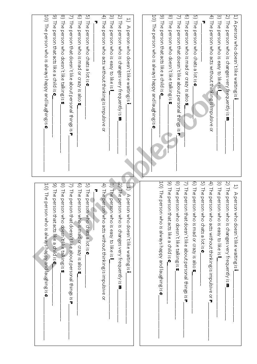 Personality Adjectives worksheet