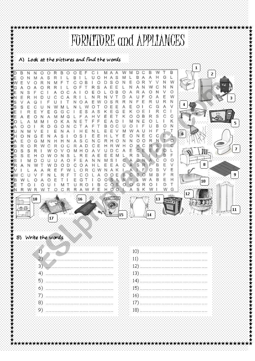 FURNITURE and APPLIANCES worksheet