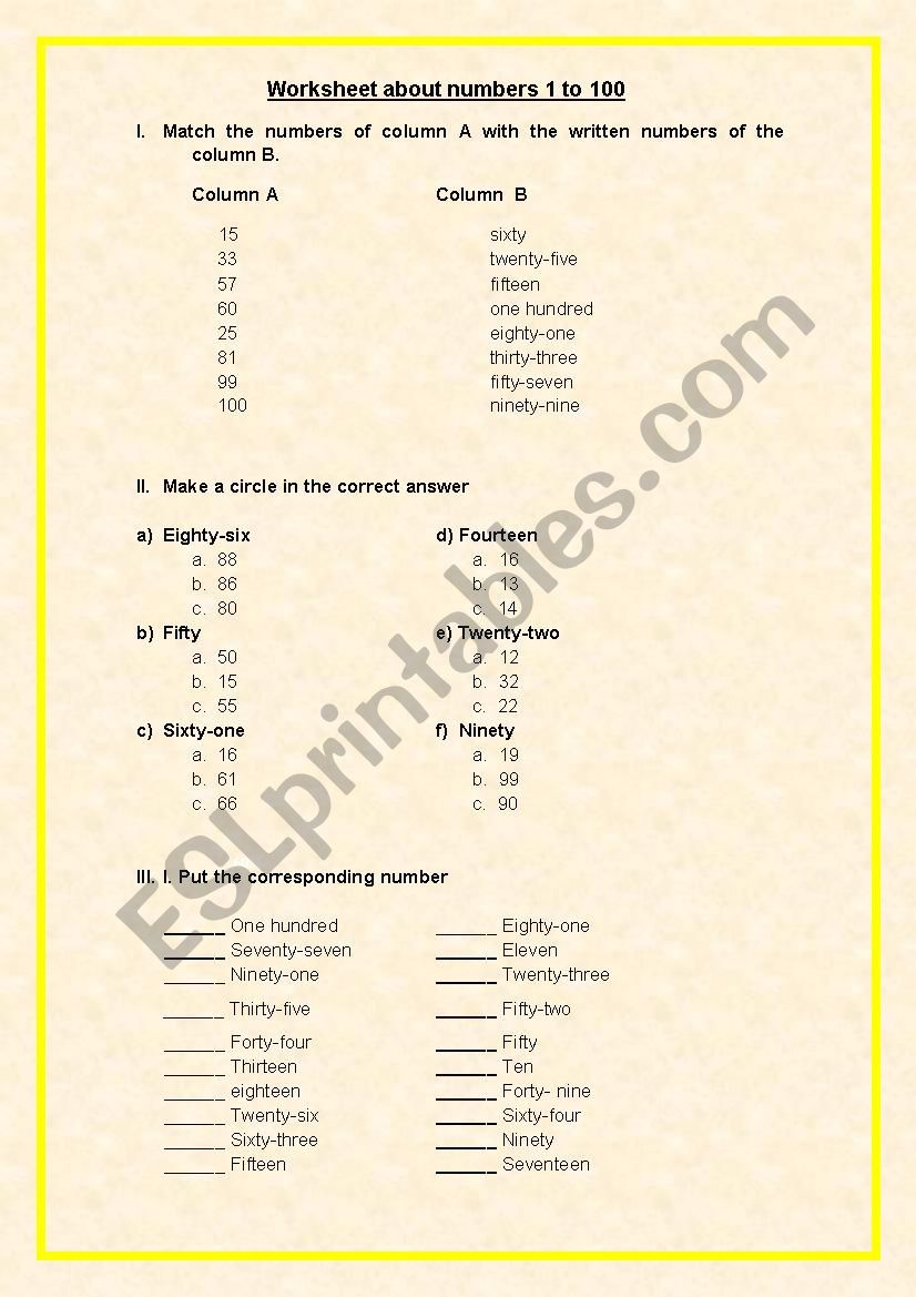 worksheet numbers 1 to 100 worksheet