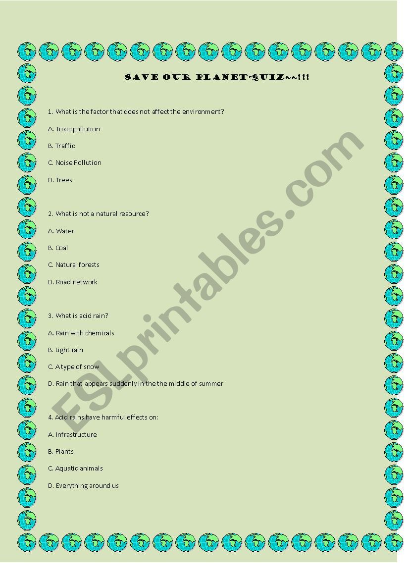 ENvironmental matters worksheet