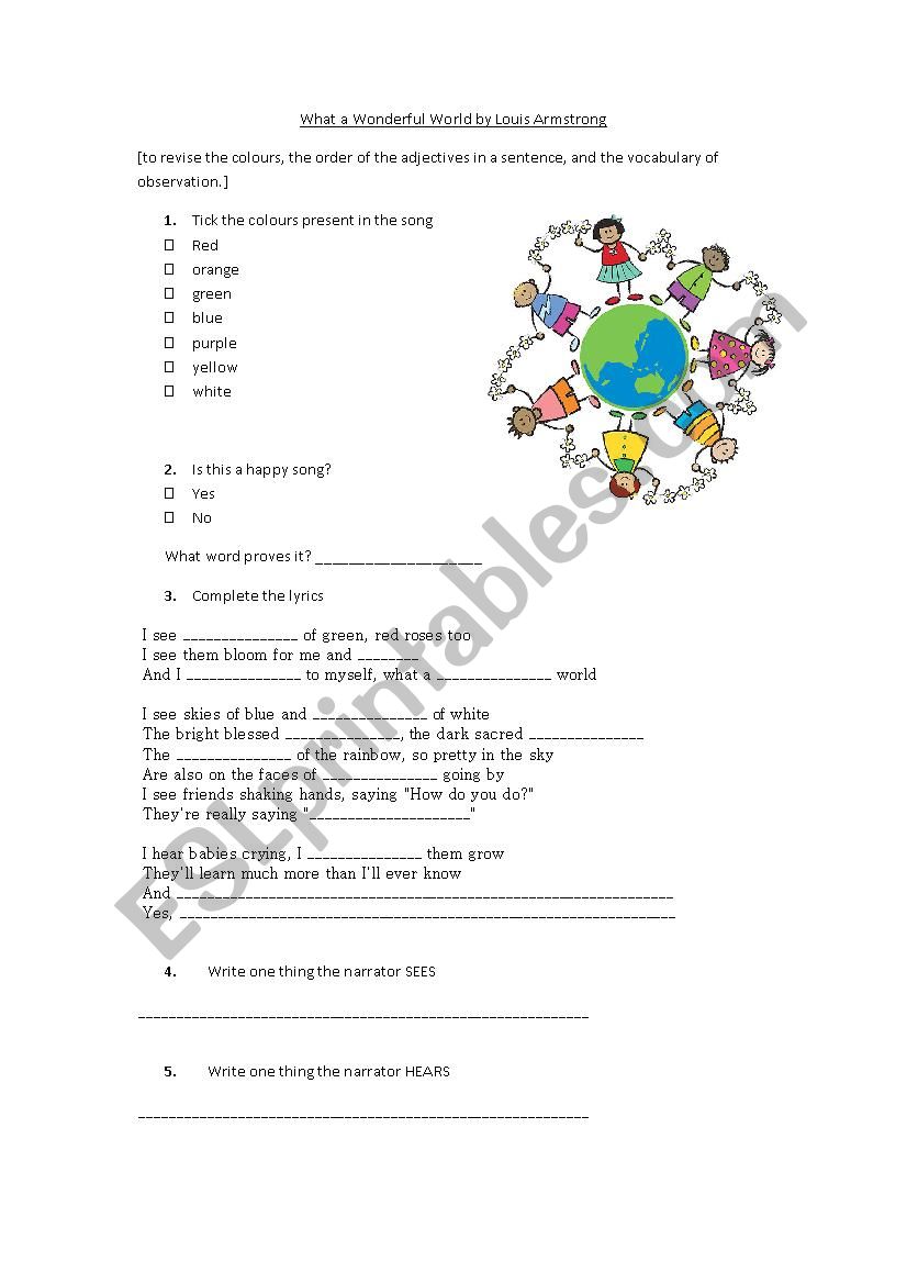 what a wonderful world worksheet