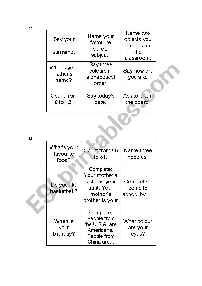 Noughts and crosses worksheet