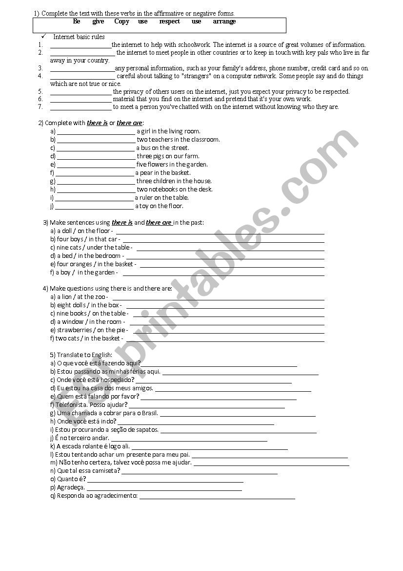 There to be + Imperatives worksheet