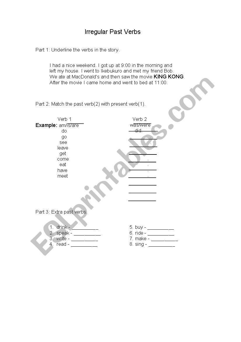 Irregular past worksheet