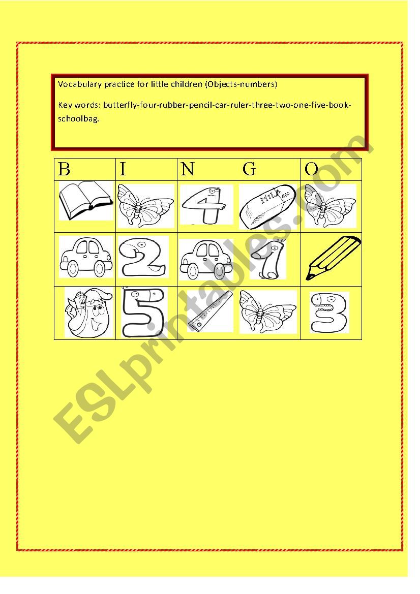 BINGO FOR LITTLE KIDS worksheet