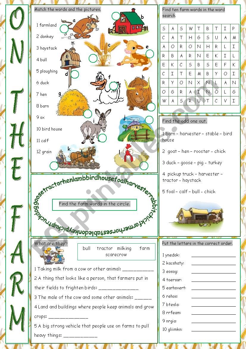 On the Farm Vocabulary Exercises