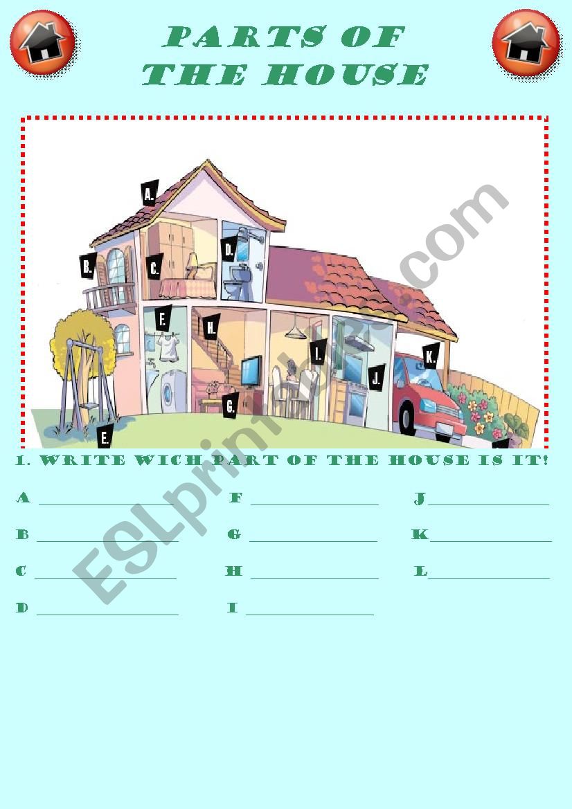 Parts of the house worksheet