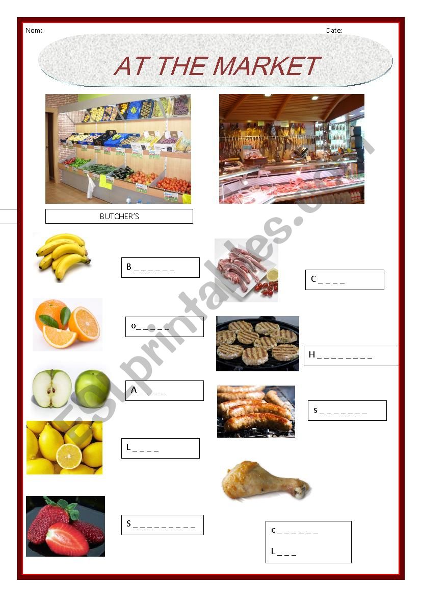 At the market! worksheet