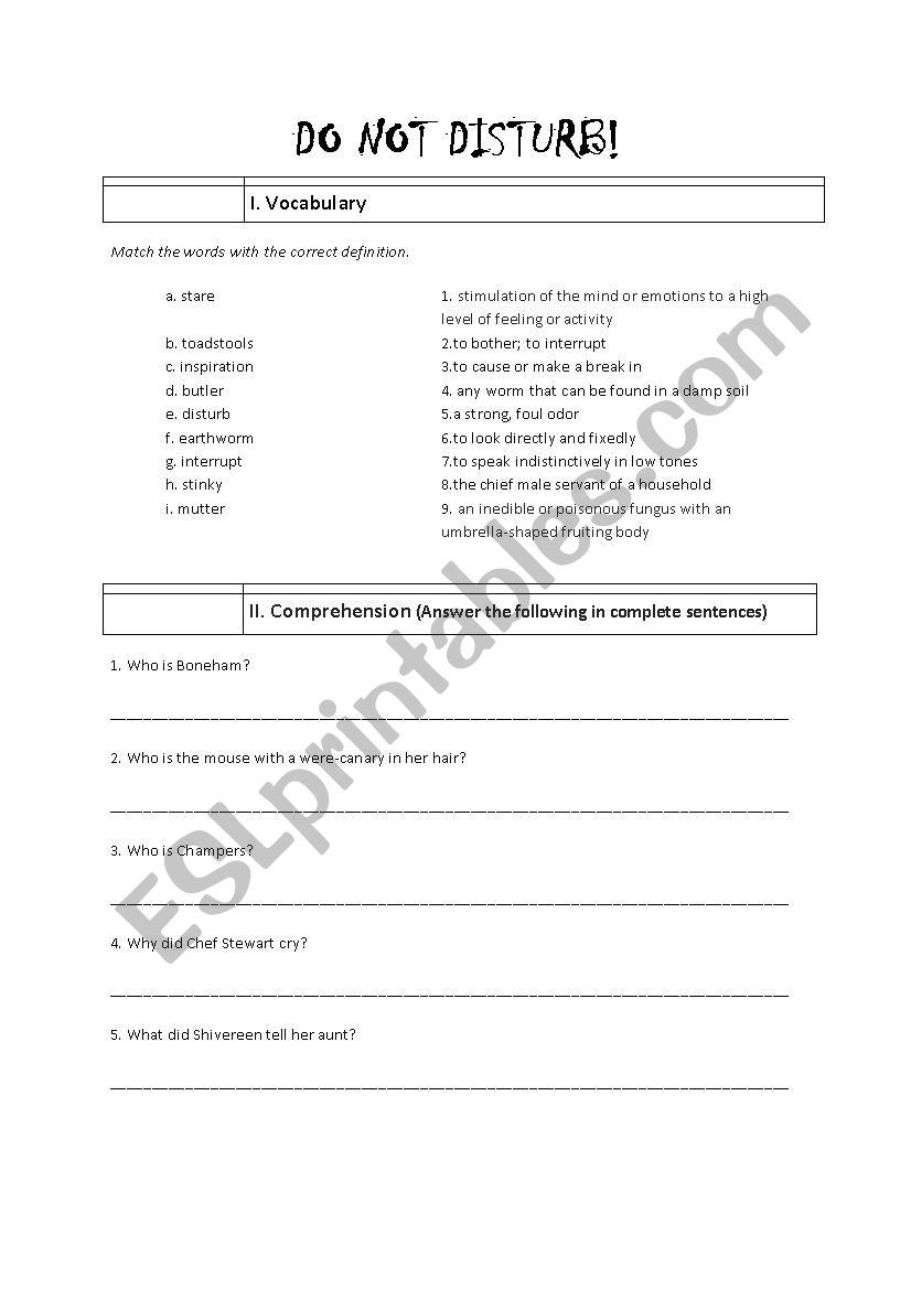 Do Not Disturb worksheet