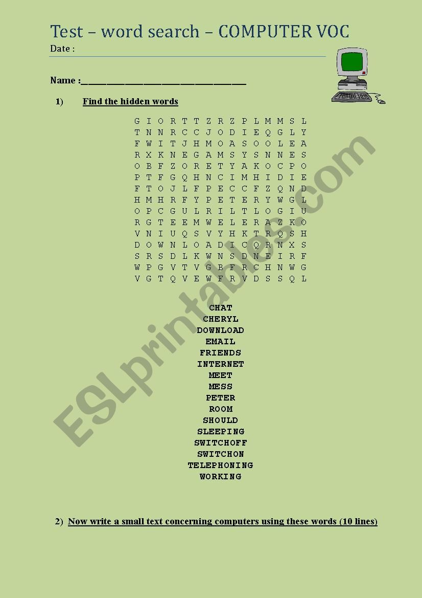 computer wordsearch worksheet