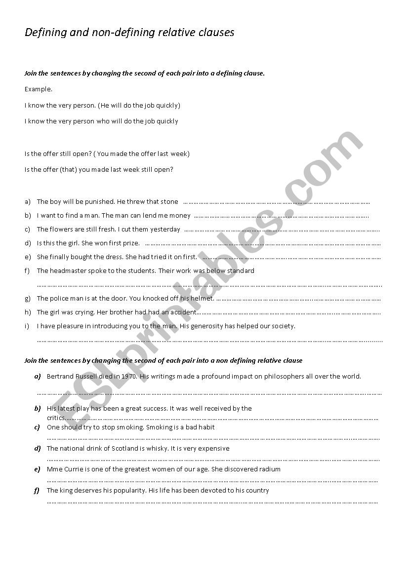 defining and non defining relative clauses