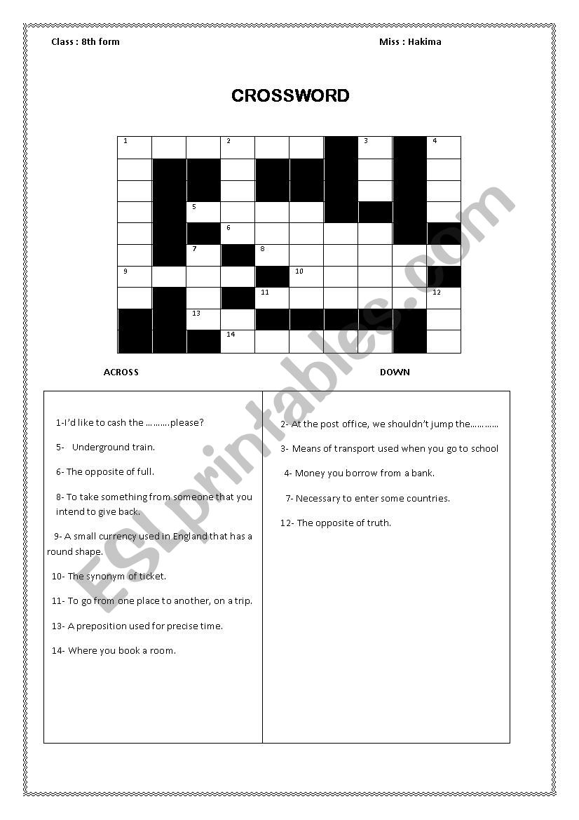 Crosswords worksheet