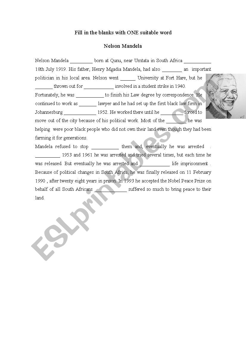 Nelson Mandela- Fill in  worksheet