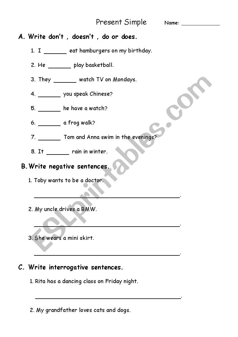 present simple worksheet