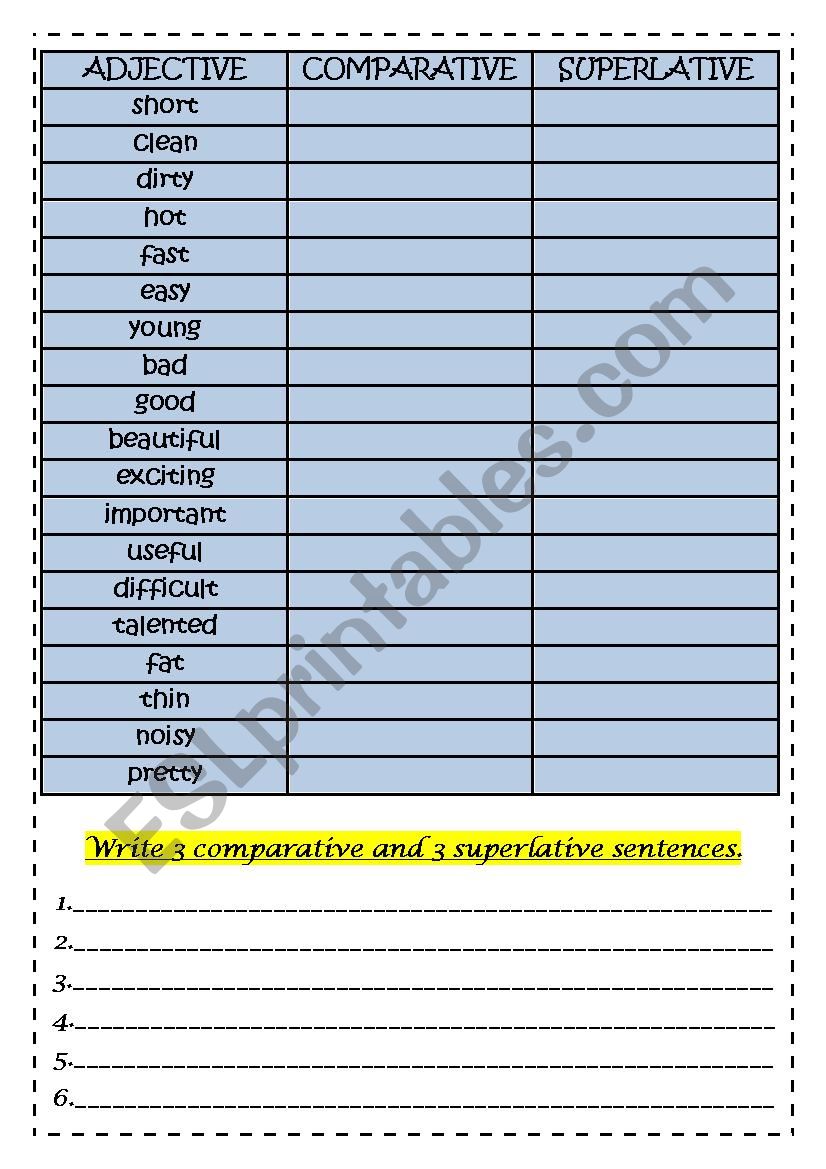 Comparatives and Superlatives worksheet