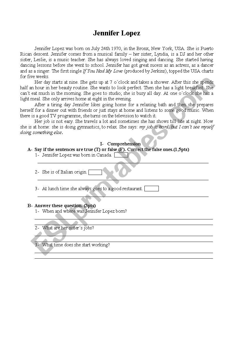 Jenniffer lopes  worksheet