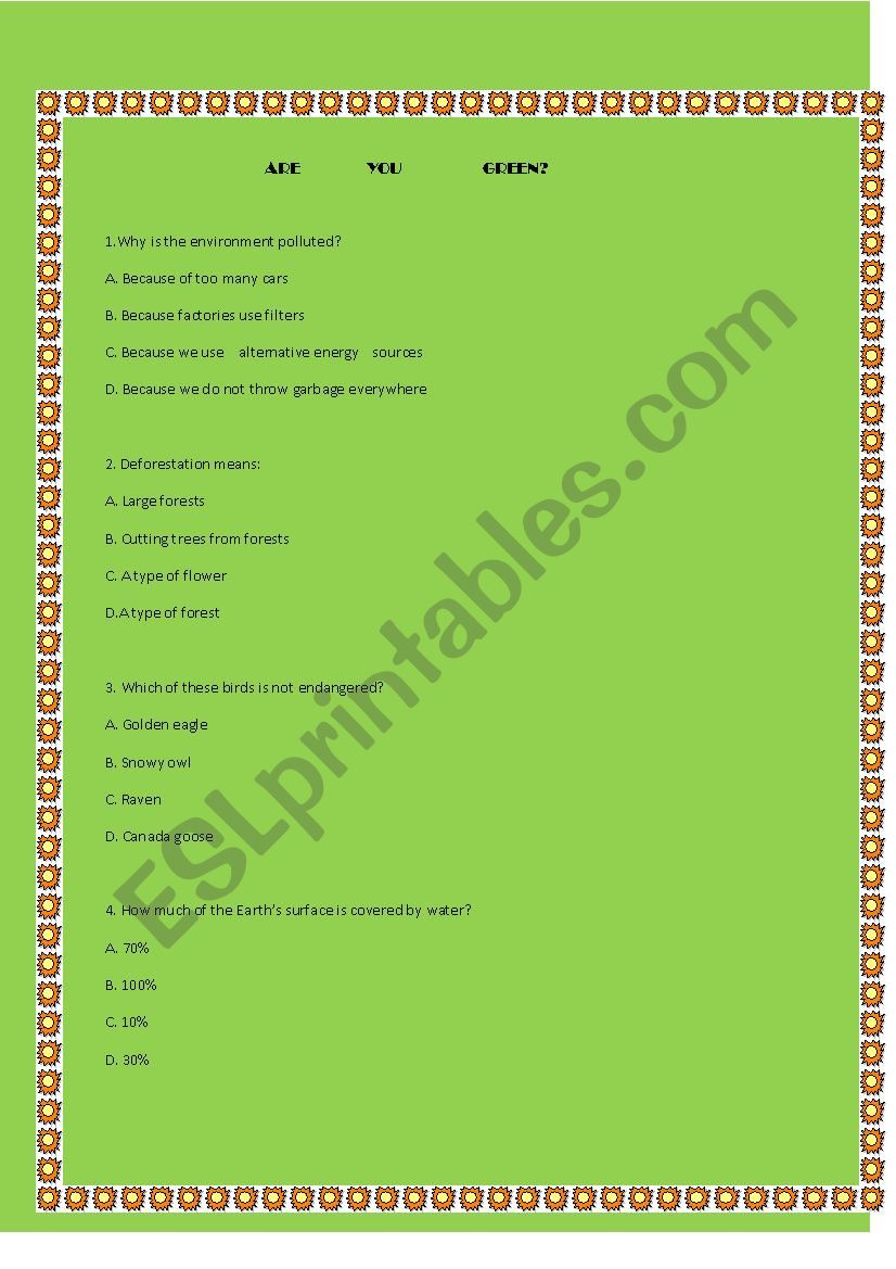 Are you green?  worksheet
