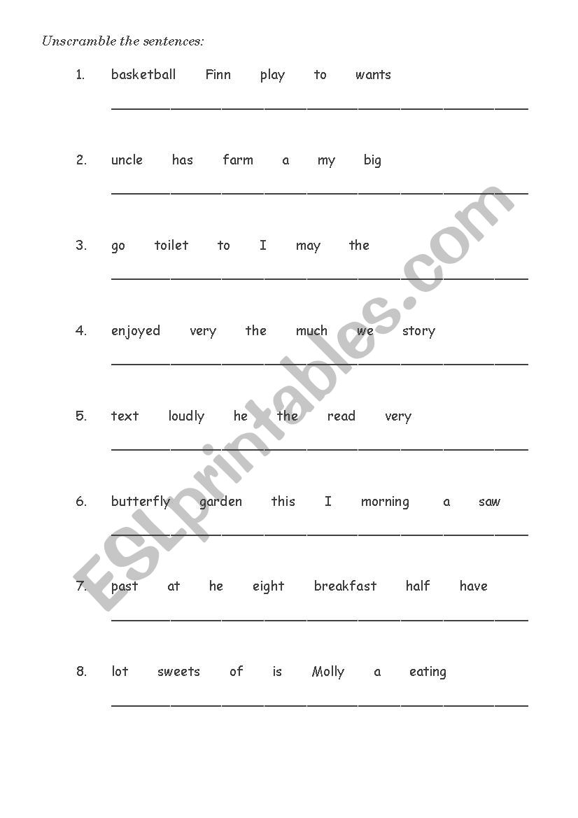 unscramble the sentences worksheet