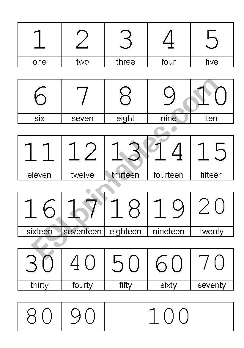 Numbers 1 - 100 worksheet