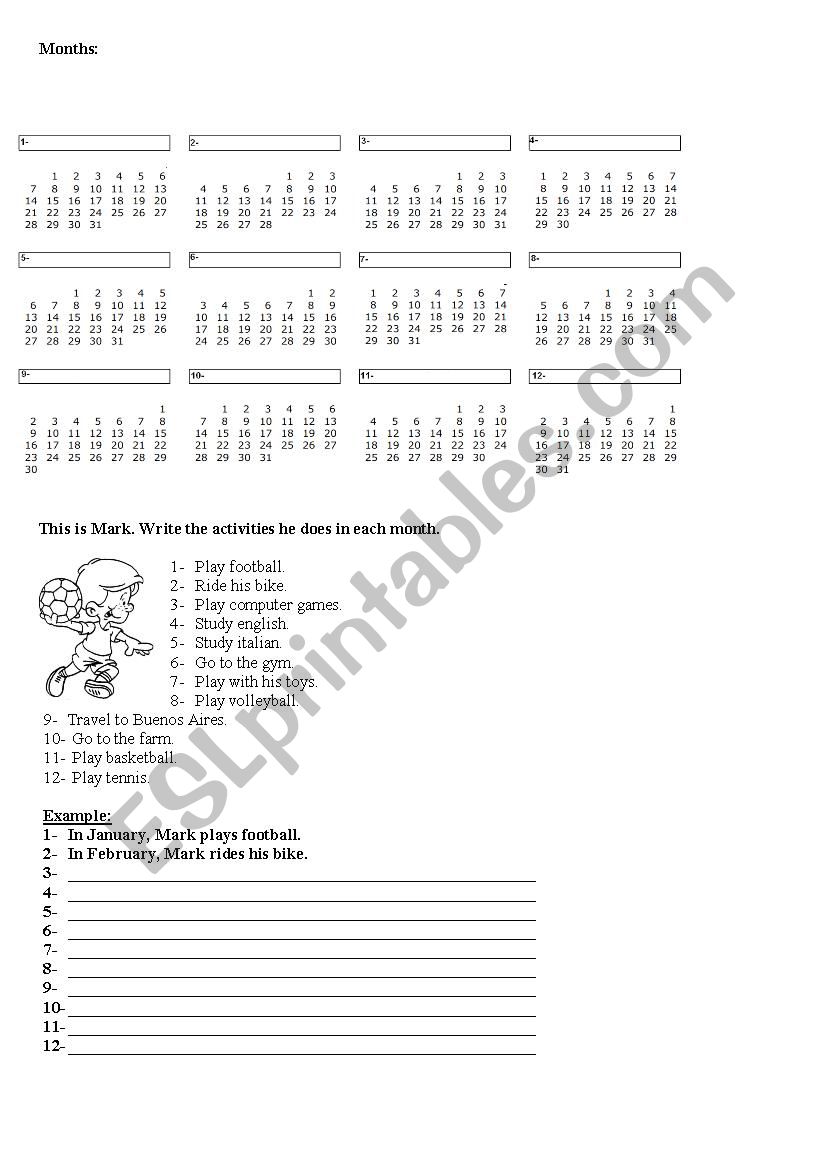 Months worksheet