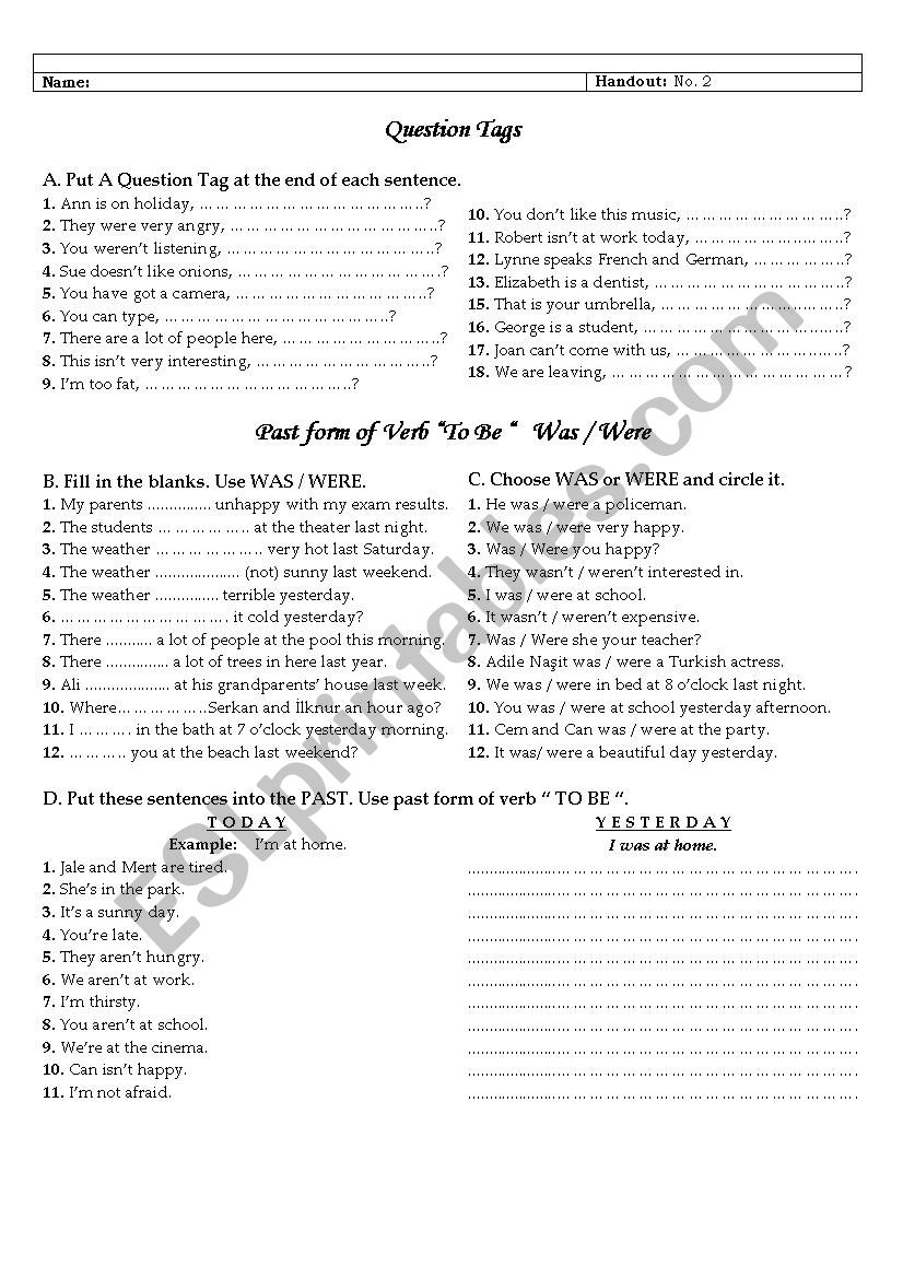 question tags worksheet