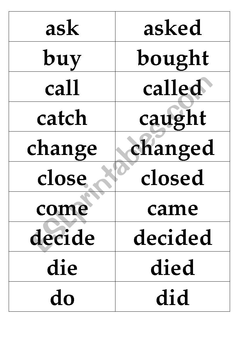 past tense cards worksheet