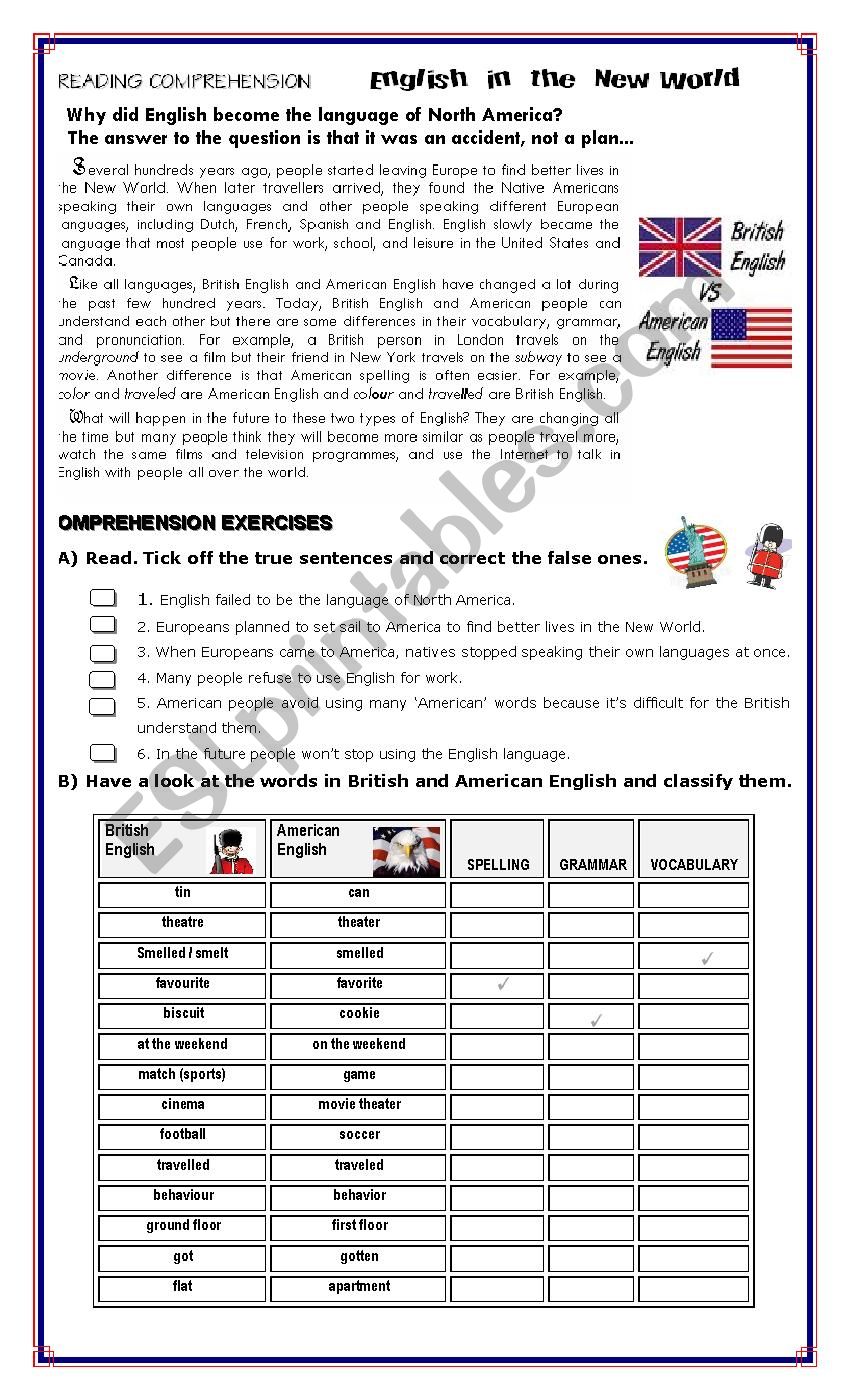 READING COMPREHENSION worksheet