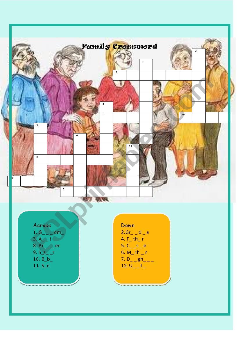 family crossword  worksheet