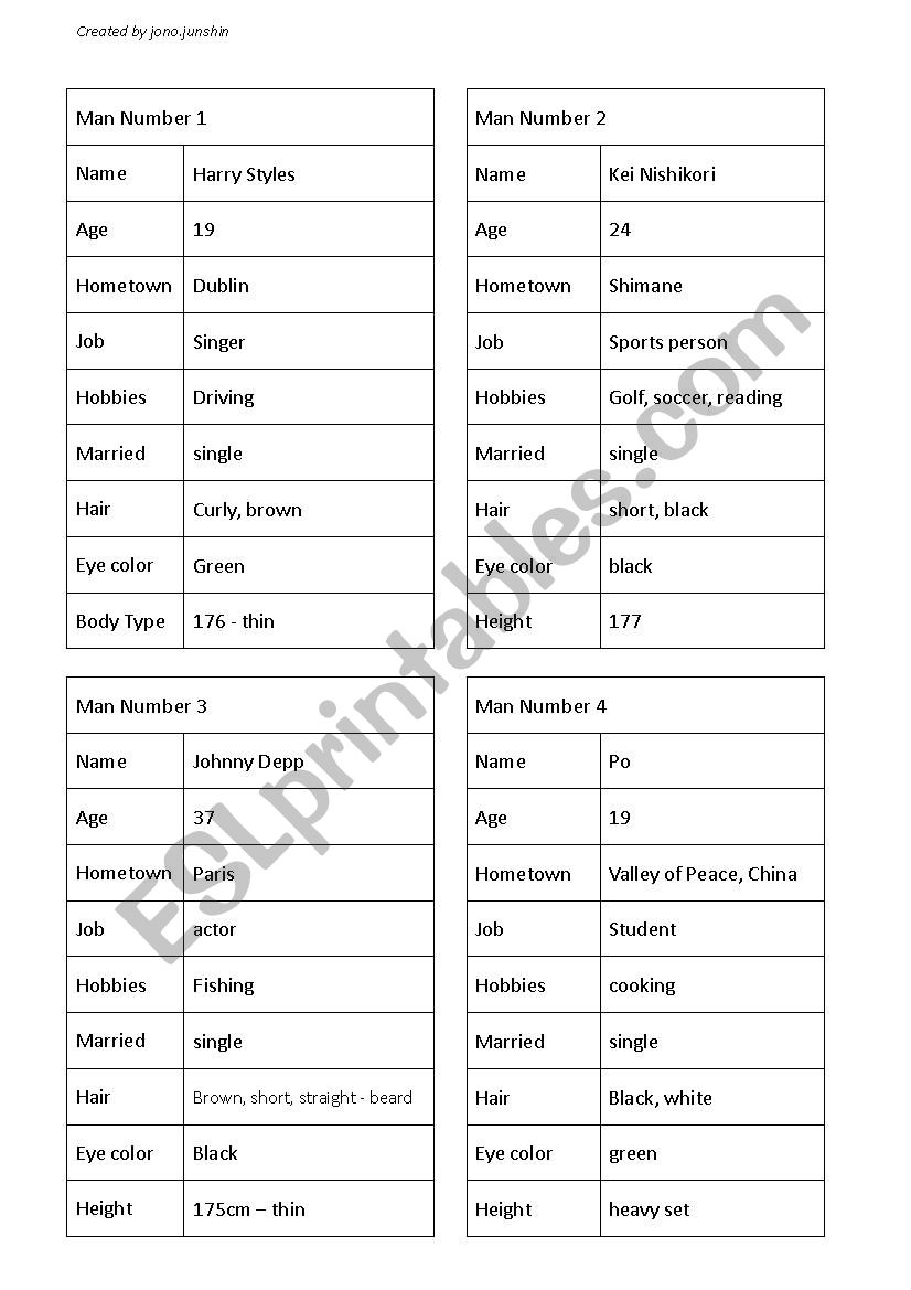 Blind Date Profile Information Gap Template