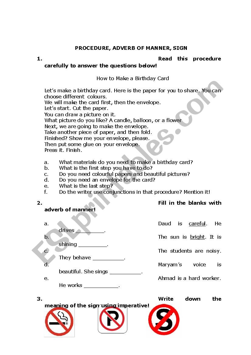 Procedure, Adverb of Manner, Sign Procedure, Adverb of Manner, Sign