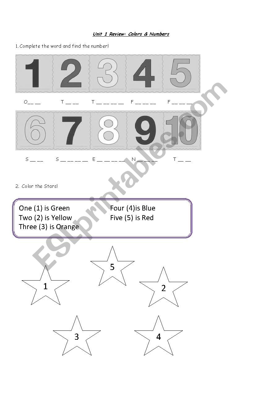 Colours & Numbers worksheet