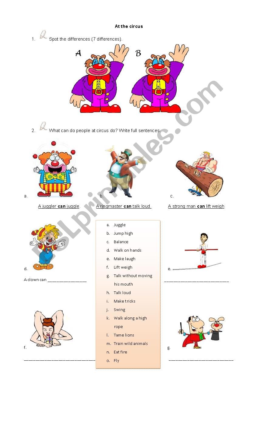 At the circus worksheet