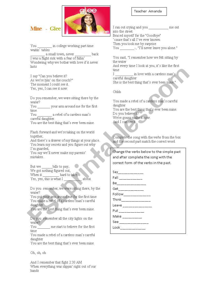 Song activity worksheet