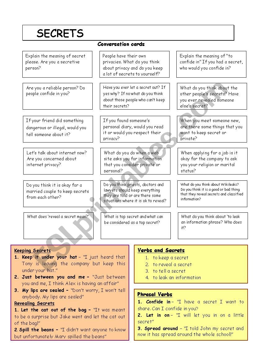 secrets worksheet