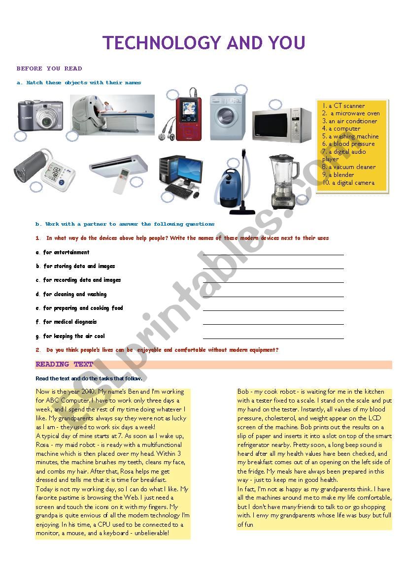 TECHNOLOGY AND YOU worksheet